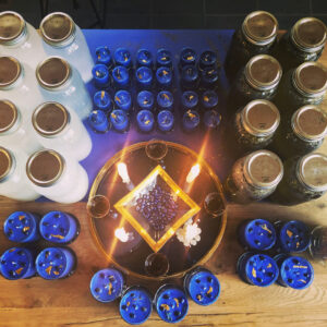 Jupiter in Sagittarius II altarscape main candles water frankincense