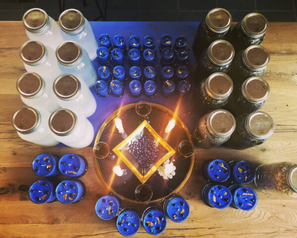 Jupiter in Sagittarius II altarscape main candles water frankincense Jupiter in Sagittarius II altarscape main candles water frankincense